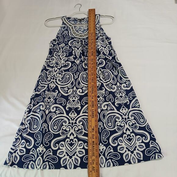 Apt 9 Small Halter Style Beaded Rounded-v-Neck Royal Blue White paisley A-line - Picture 12 of 15